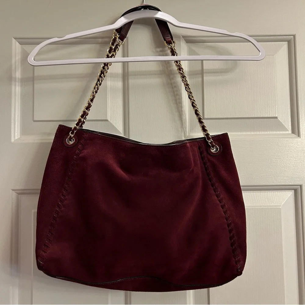 Tory Burch Burgundy Suede Chain-Handle Shoulder Bag